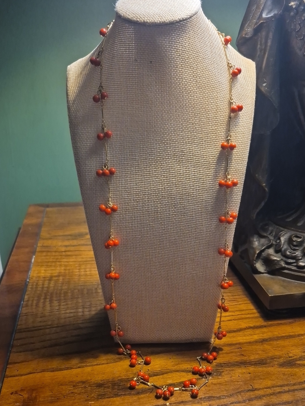Chaps Gold Chain Necklace with Faux Coral Acrylic Beads